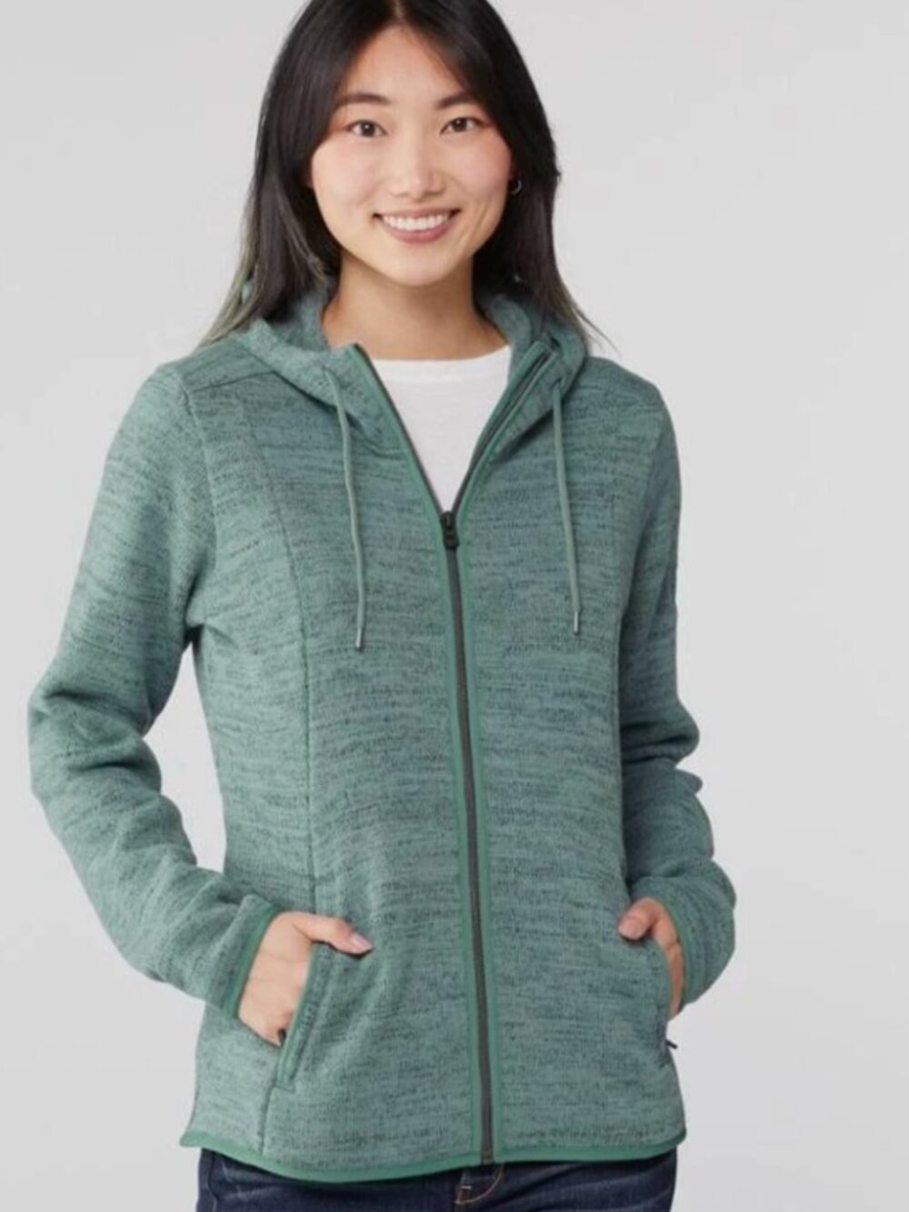 Kuhl Ascendyr Hoody Full Zip Heather Green North Sea Fleece Sweater Womens XL